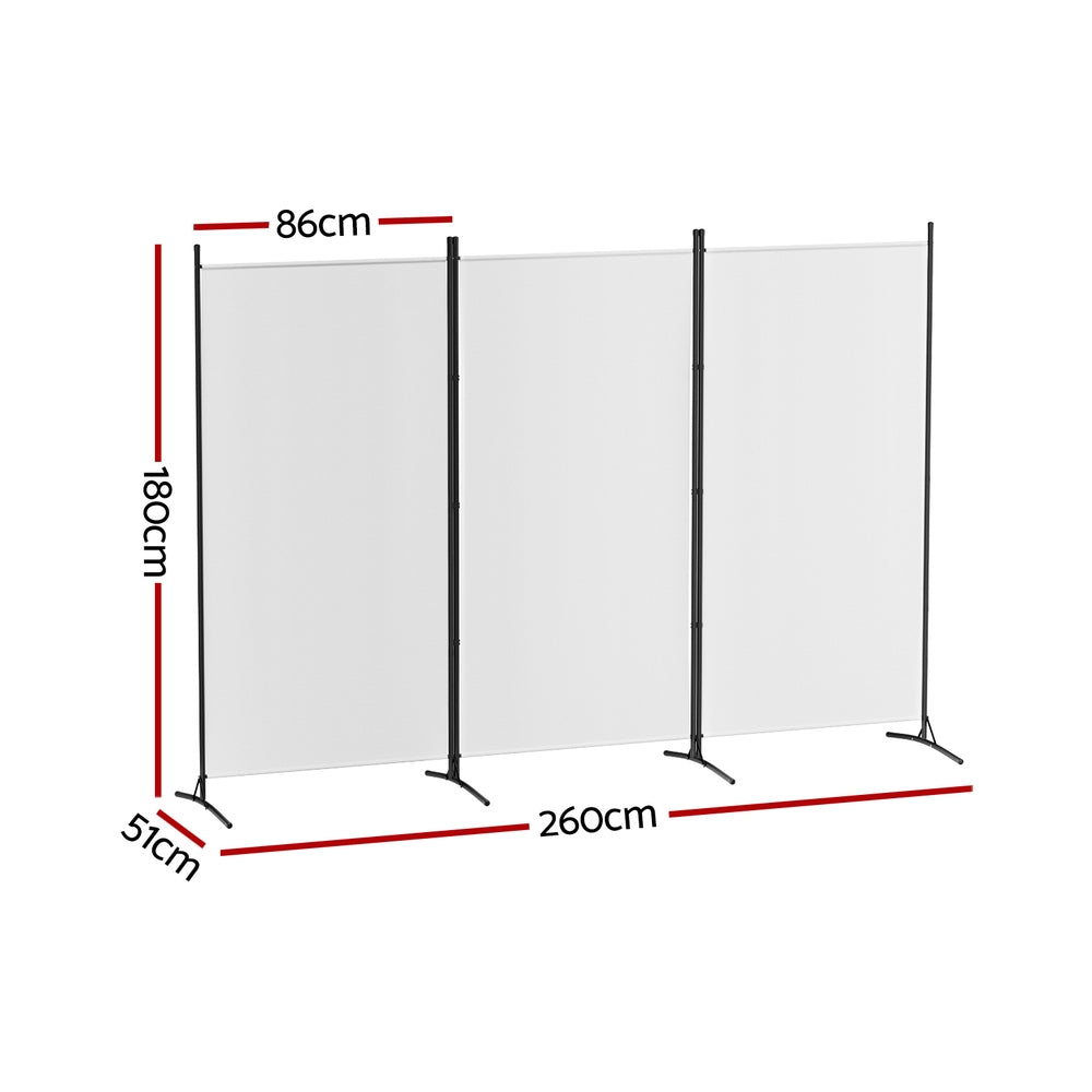 Artiss 3-Panel Fabric Room Divider Screen — 260x180cm, Powder-Coated Metal, Detachable — Allure Home Collections