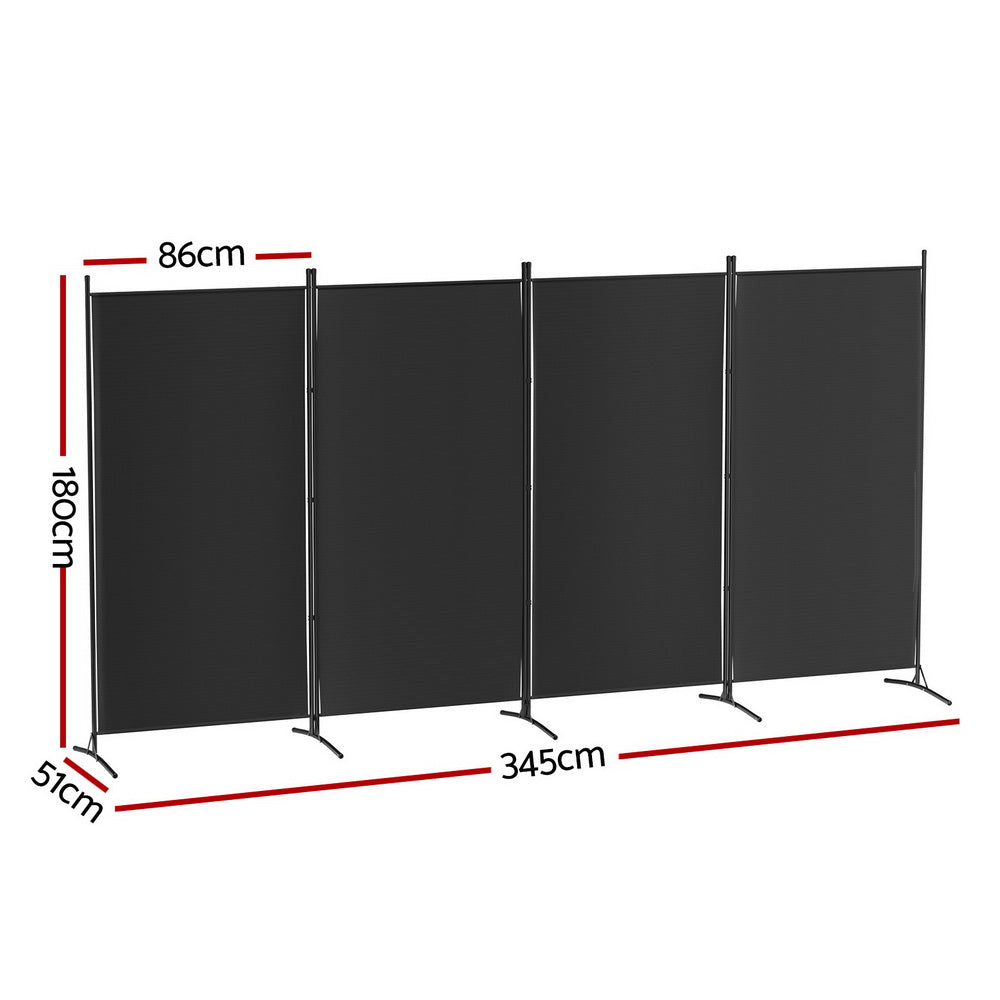 Mallacoota 4 Panel Fabric Room Divider Screen, Black view 2