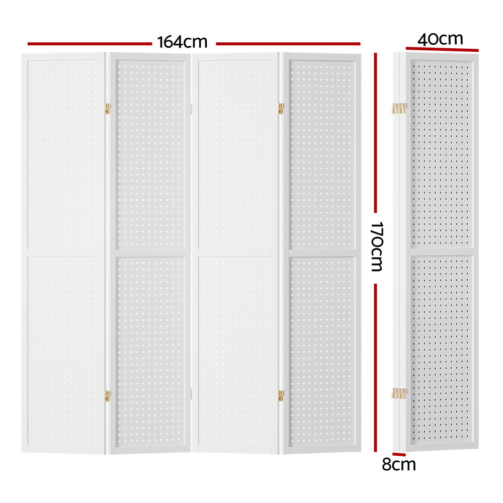 Bruthen 4 Panel Pegboard Room Divider Screen, White