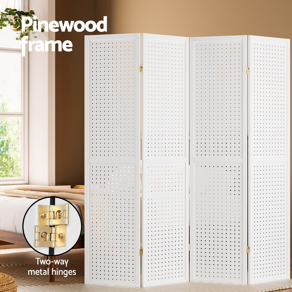 Bruthen 4 Panel Pegboard Room Divider Screen, White