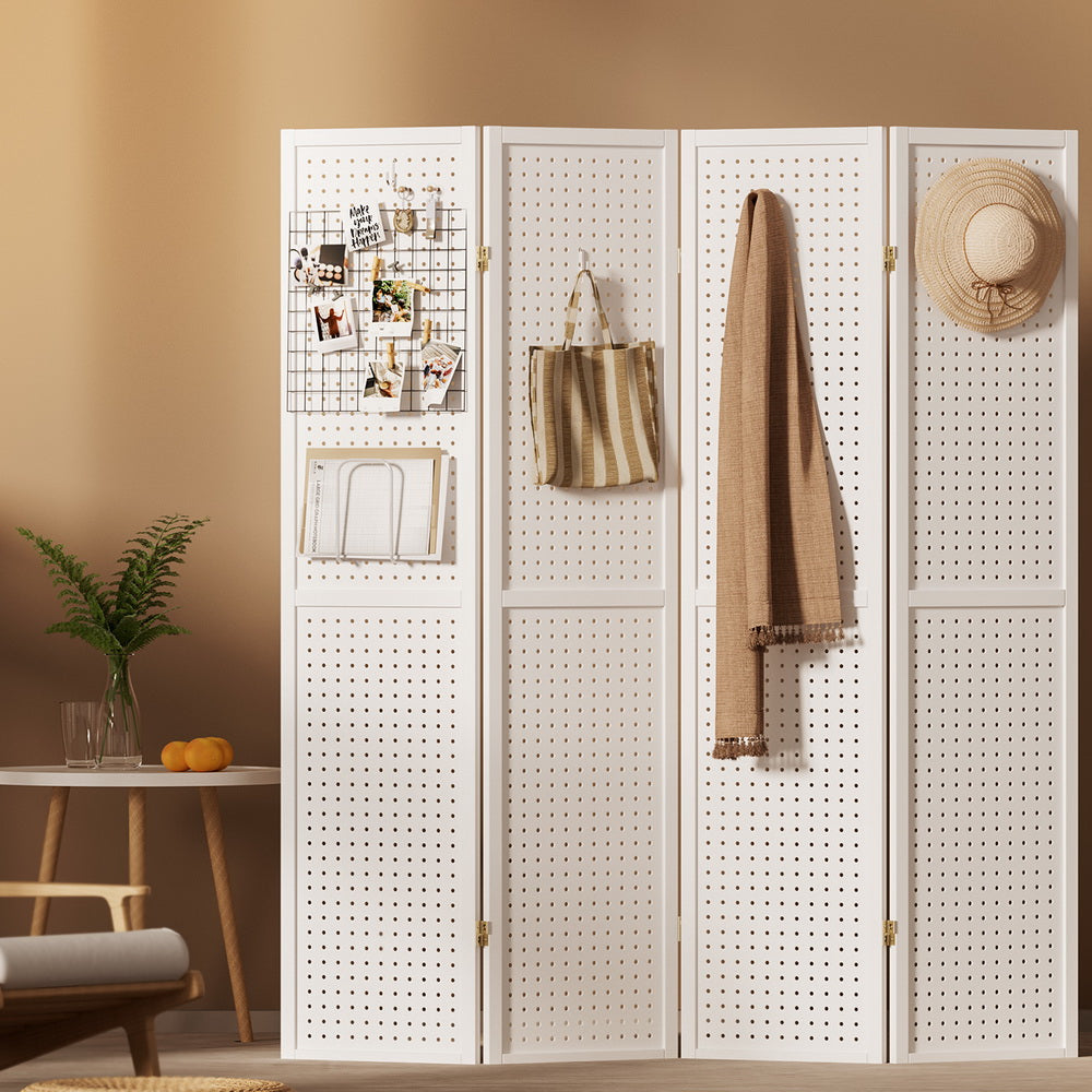 Bruthen 4 Panel Pegboard Room Divider Screen, White