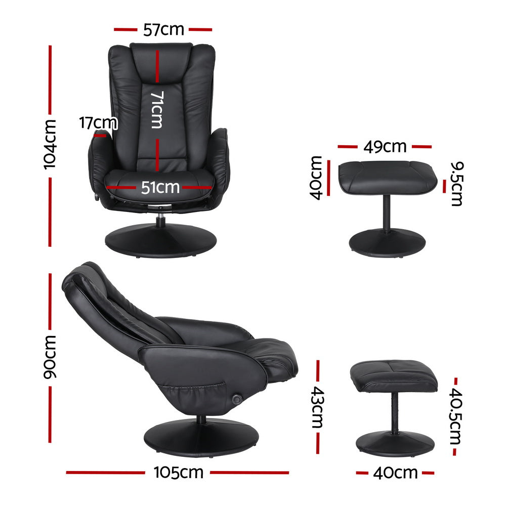 Lyonville Massage Recliner Chair 2pcs, Black