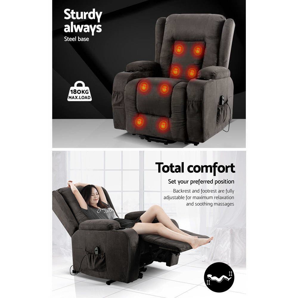 Artiss RUKWA Luxury Heated Massage Lift Assist Recliner — Velvet — Allure Home Collections