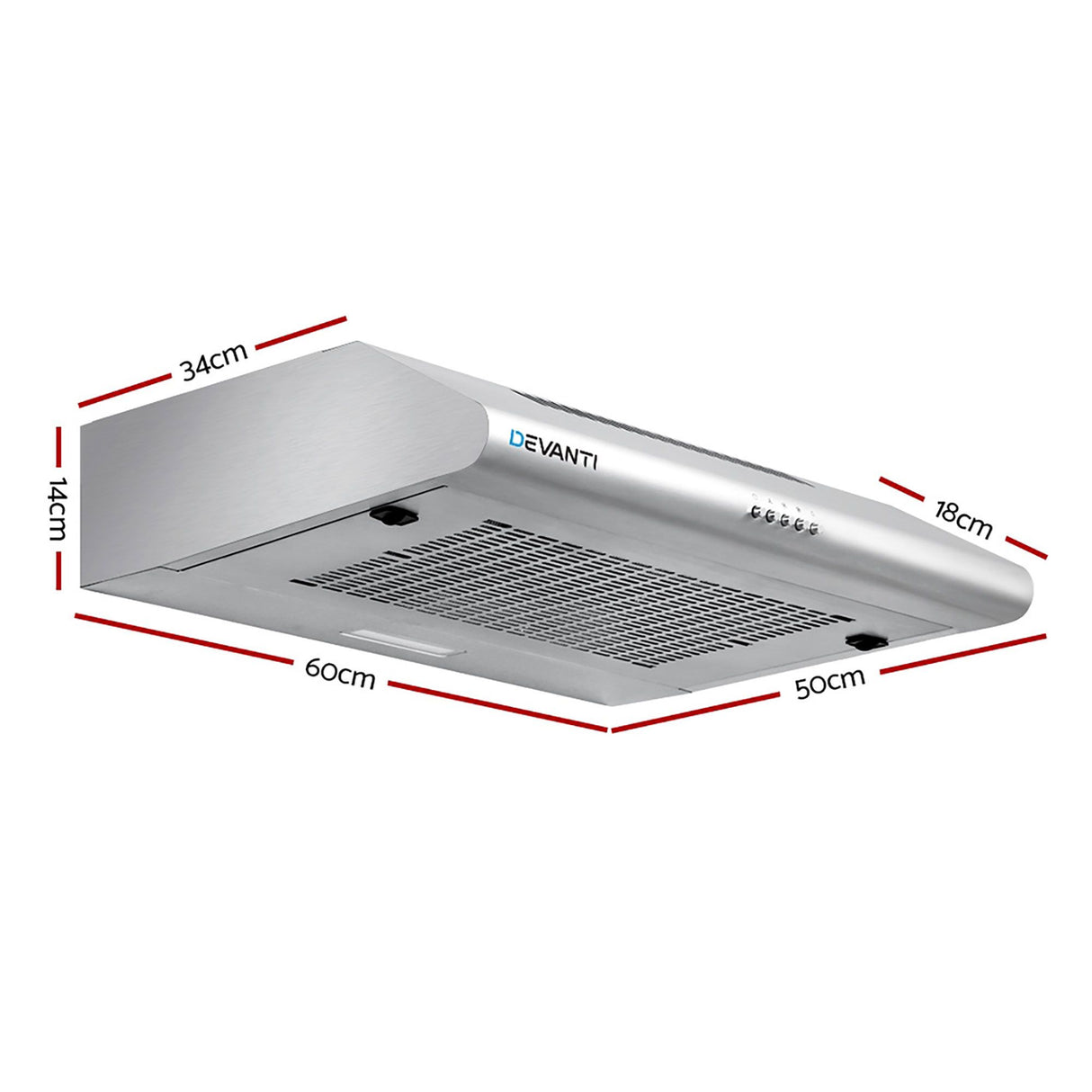 Slim stainless steel range hood mounted above a kitchen cooktop