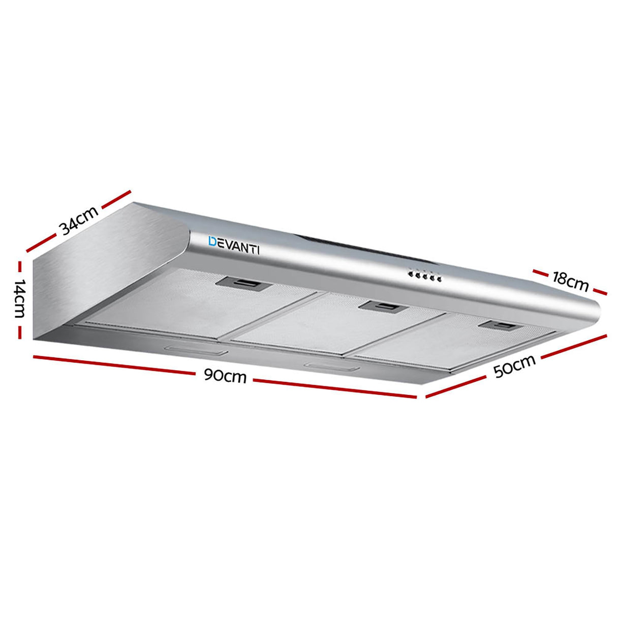 Slimline fixed range hood shown at an angle