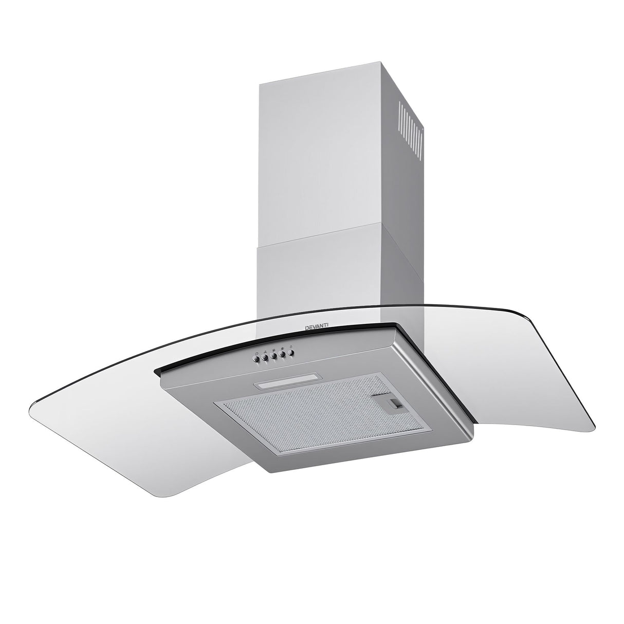 Dimension view of the 90.5 cm curved glass canopy range hood