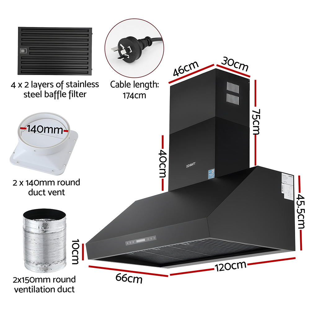 Remote control supplied with the 1200 mm black range hood