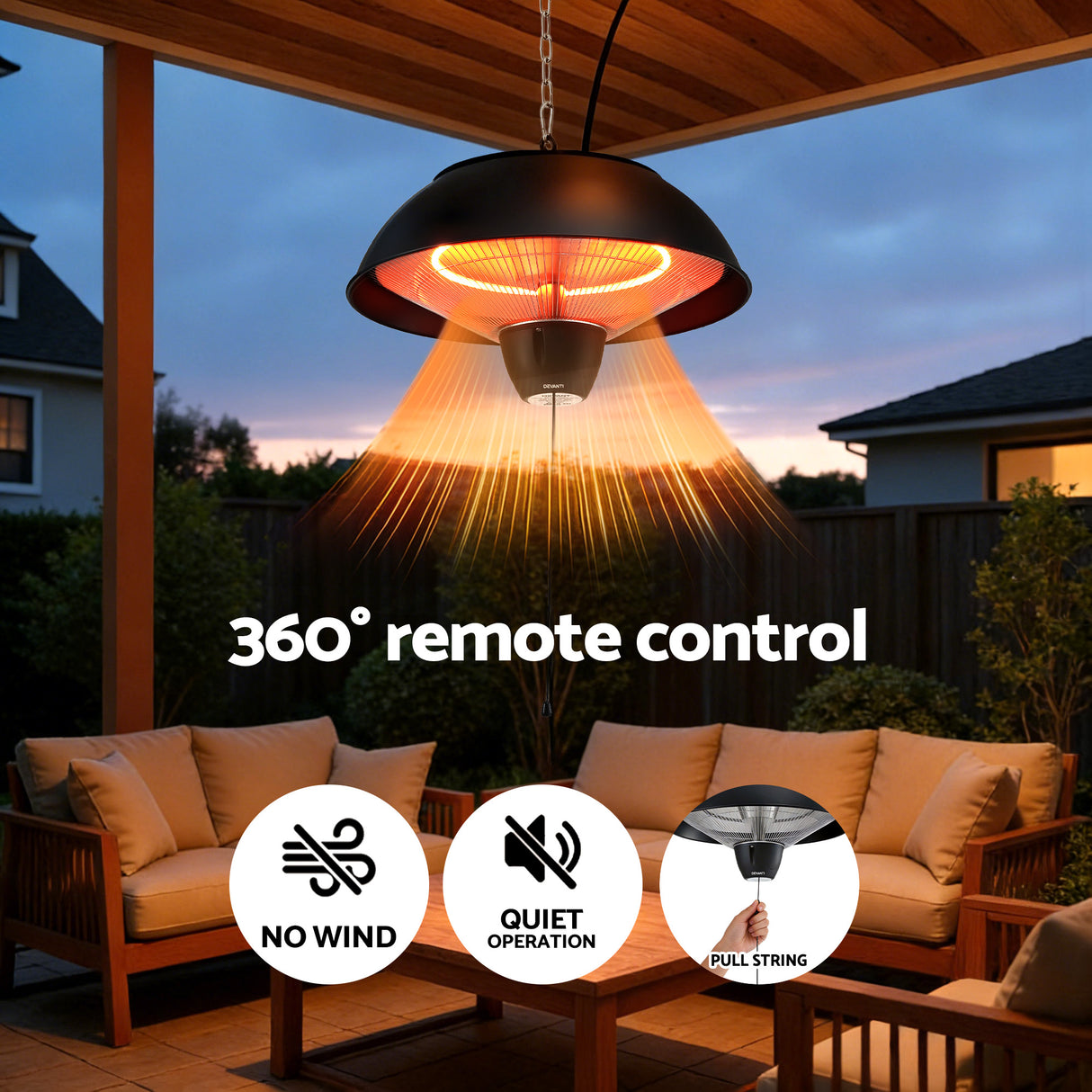 Pull cord switch used to turn the patio heater on and off