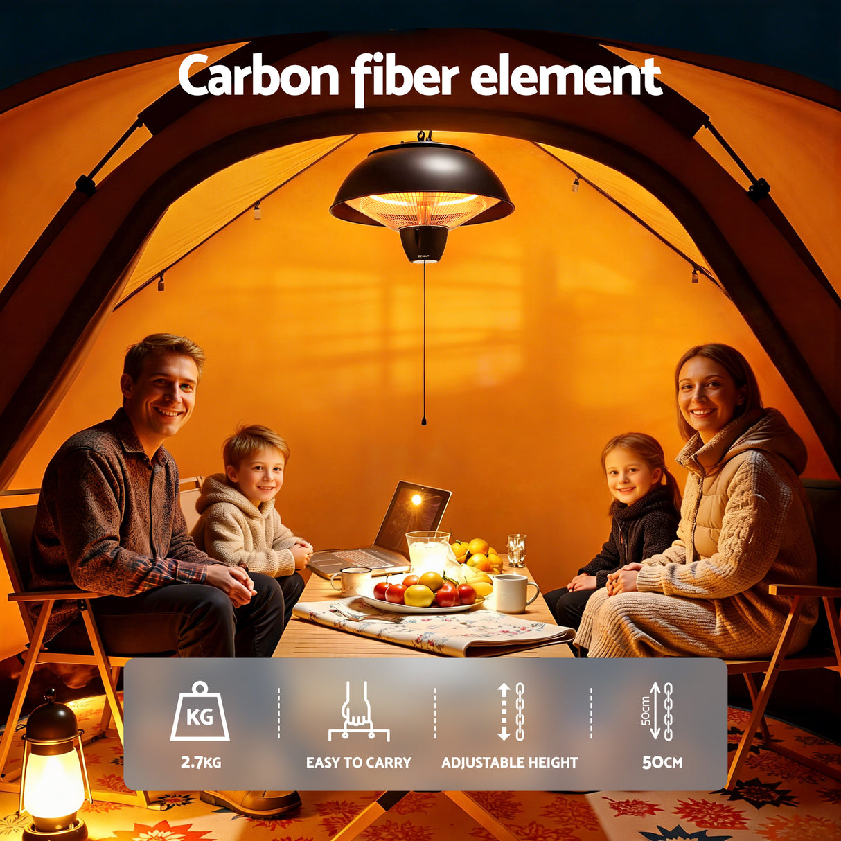Underside of the round infrared patio heater showing the element