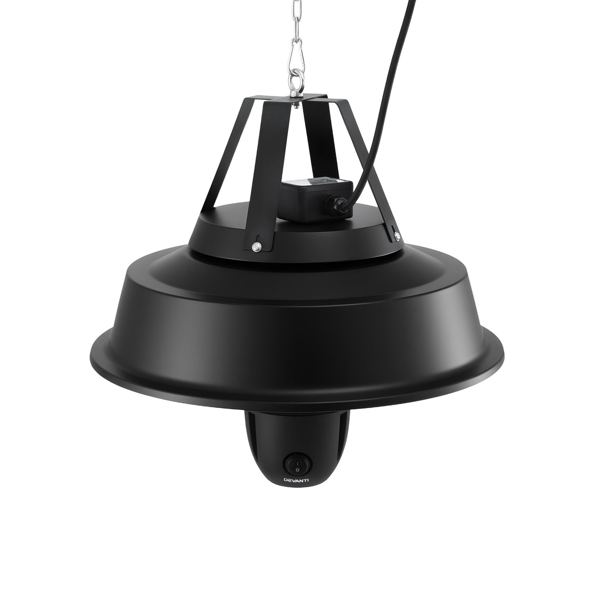Underside of the patio heater showing the carbon fibre heating tube