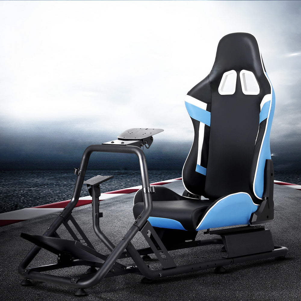 Artiss Racing Simulator Cockpit with Steering Wheel Stand — Blue — Allure Home Collections