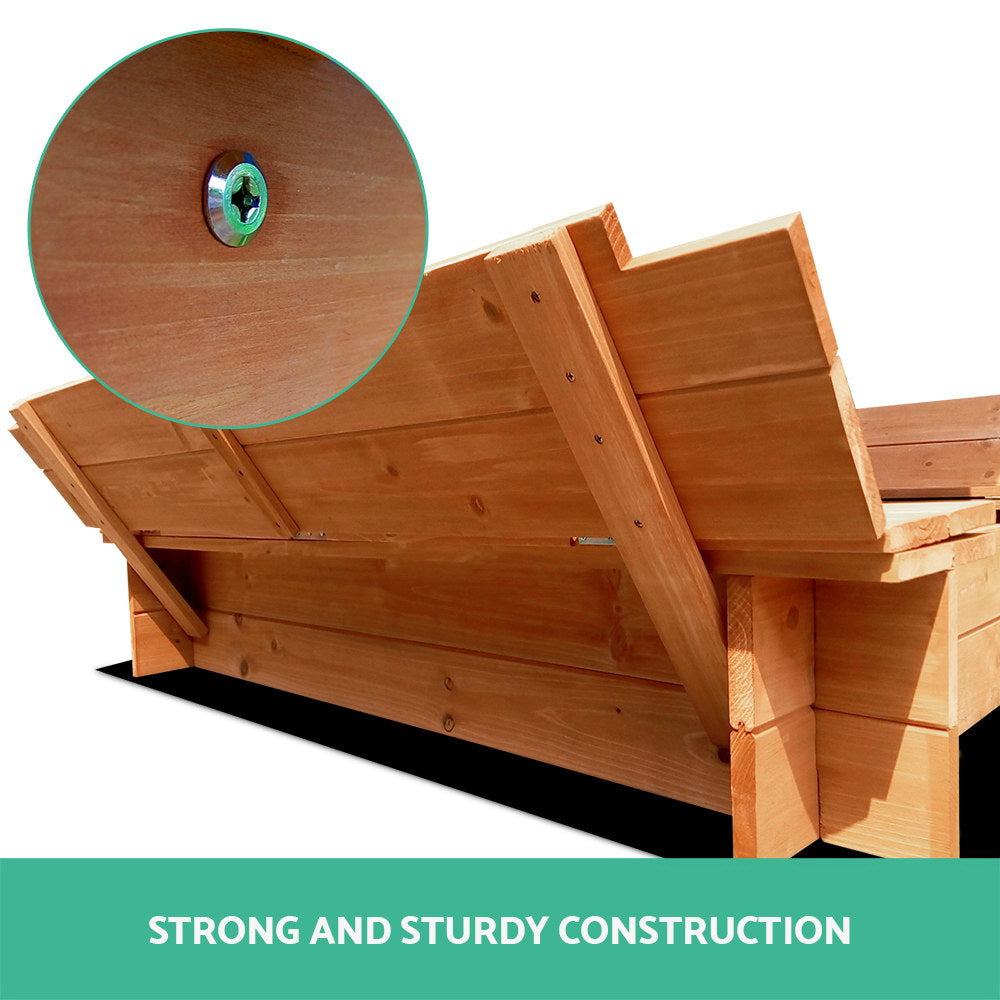 Wooden square sandpit with shade canopy