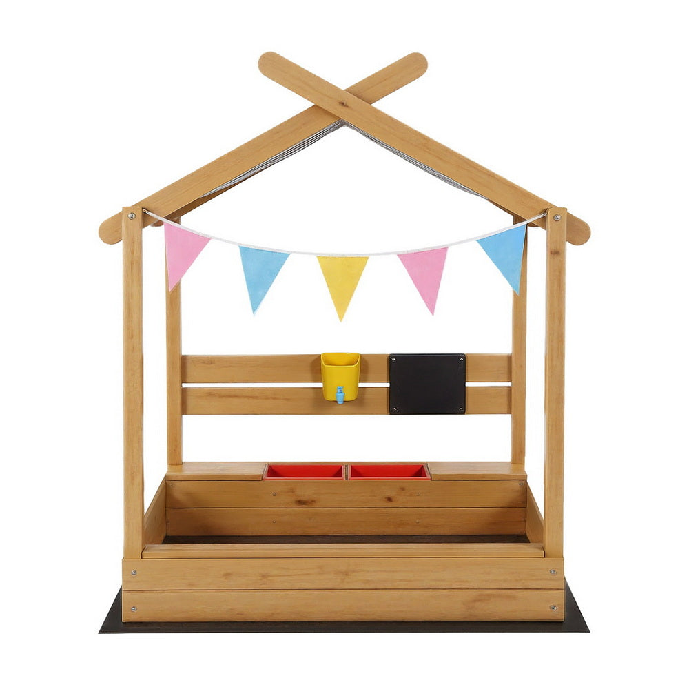 Wooden Sandpit with Canopy, Funnel and Play Accessories
