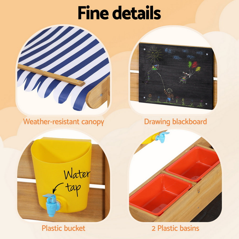 Wooden Sandpit with Canopy, Funnel and Play Accessories