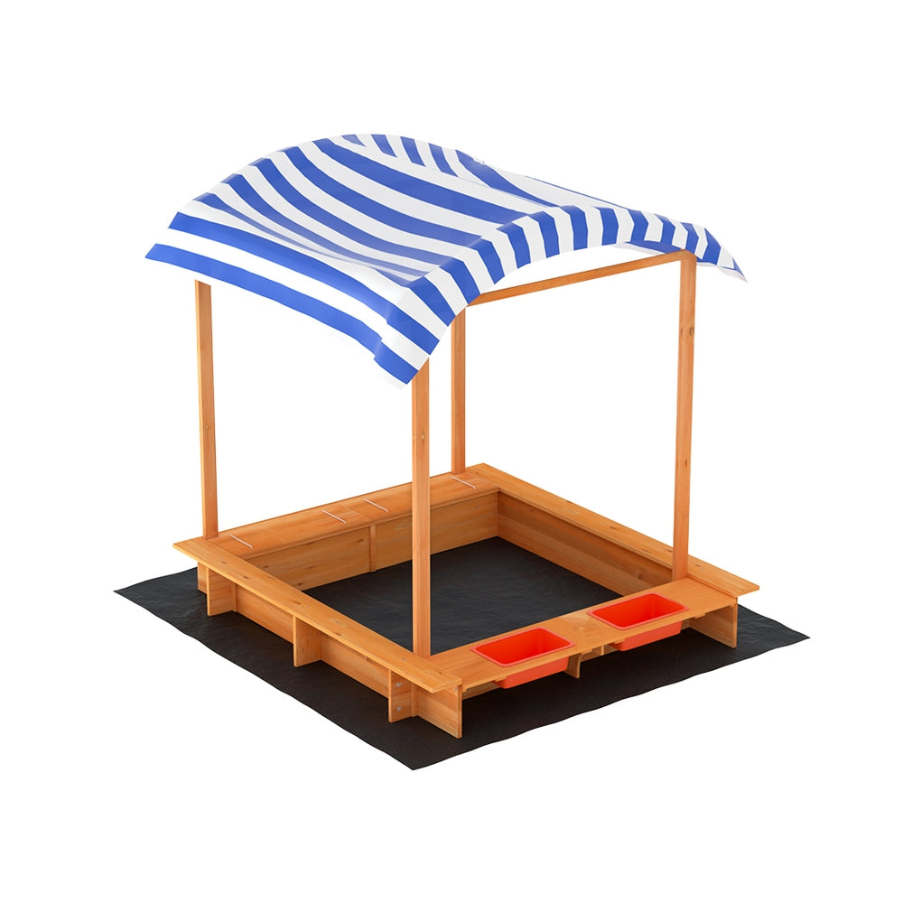 Wooden Sandpit with Canopy and Dual Basins, 146cm