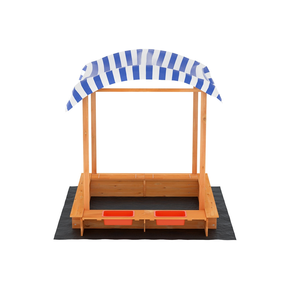 Wooden Sandpit with Canopy and Dual Basins, 146cm