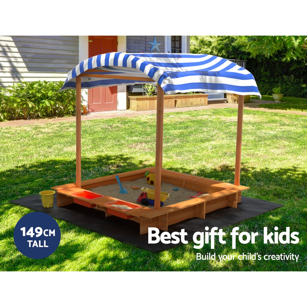 Wooden Sandpit with Canopy and Dual Basins, 146cm