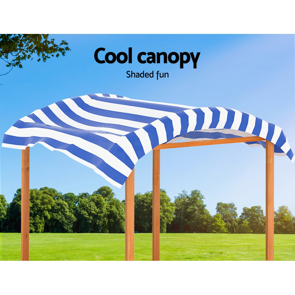Wooden Sandpit with Canopy and Dual Basins, 146cm