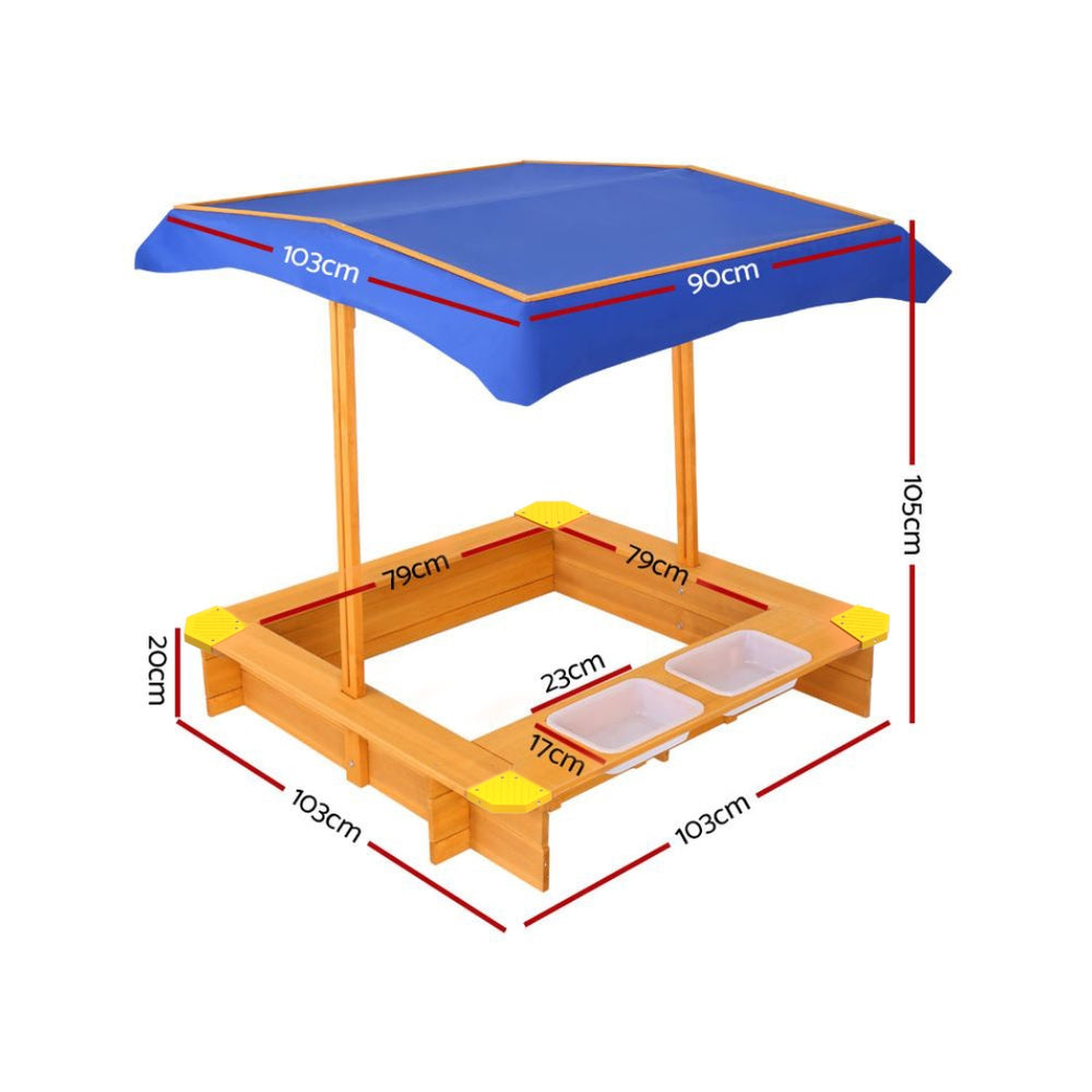 Wooden Sandpit with Adjustable Canopy and Dual Basins, 103cm