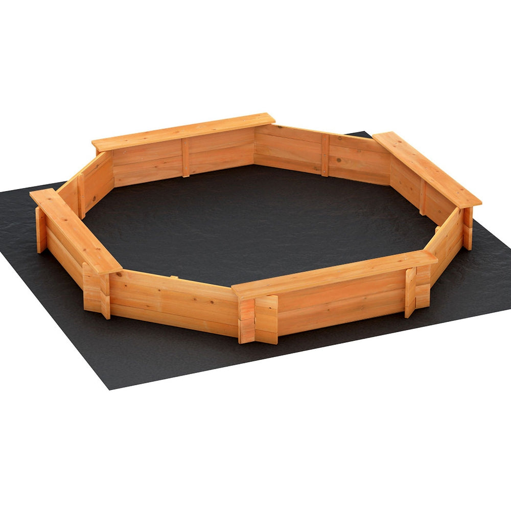Wooden octagon sandpit with cover and bench seats