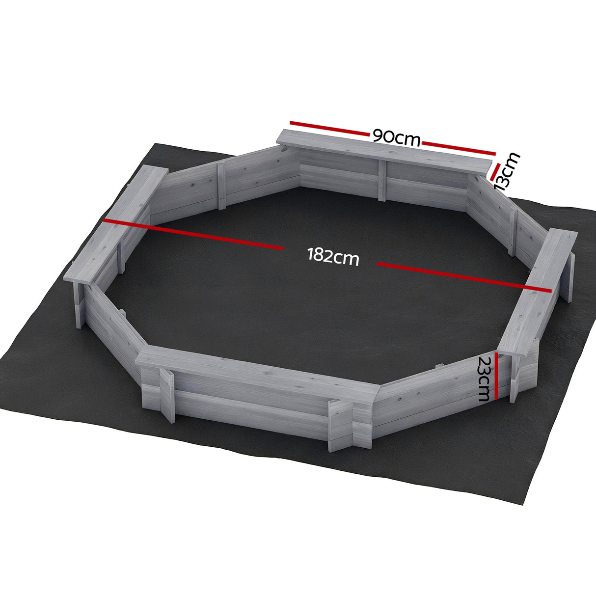 Octagon Wooden Sandpit with Cover and Bench Seats, Grey 182cm