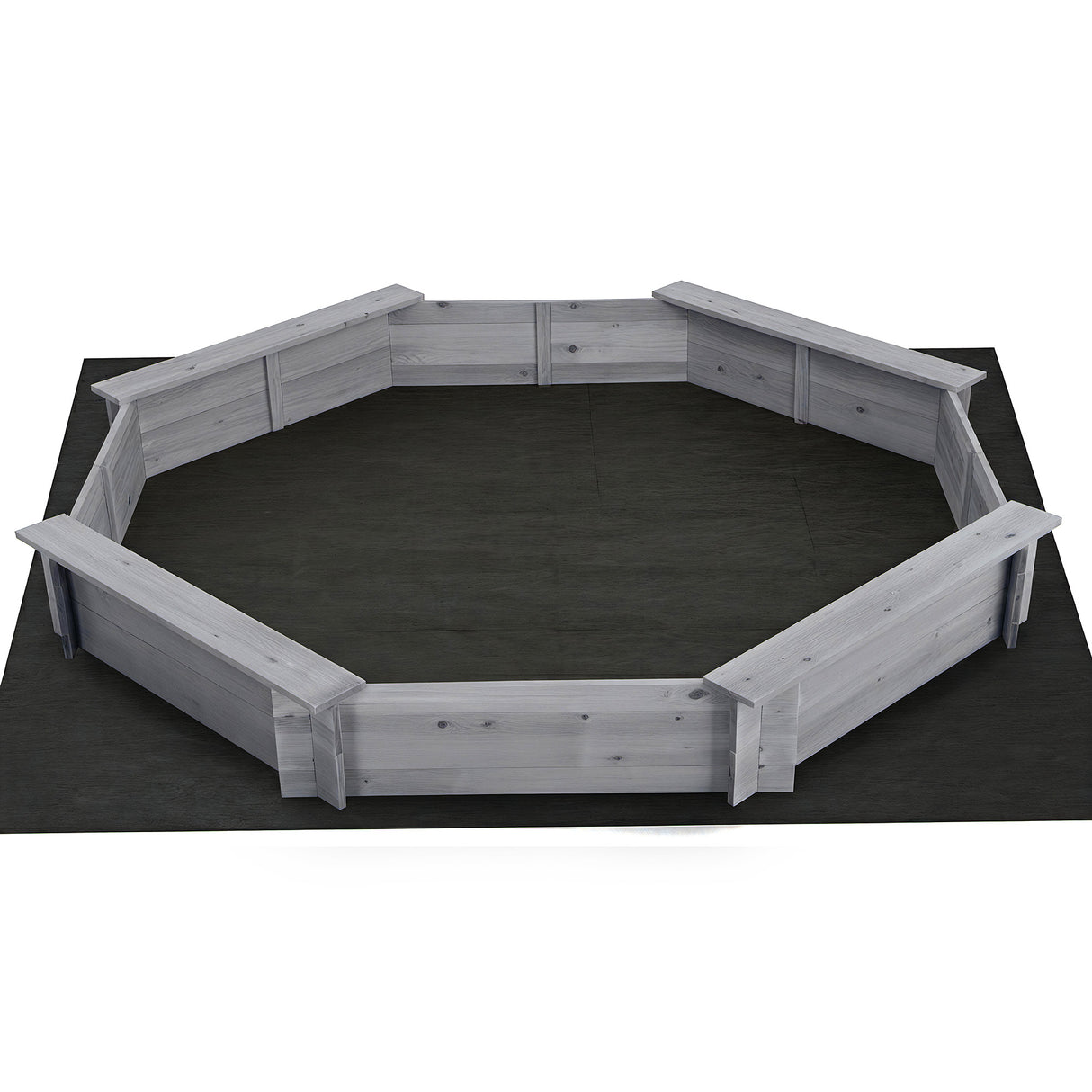 Octagon Wooden Sandpit with Cover and Bench Seats, Grey 182cm