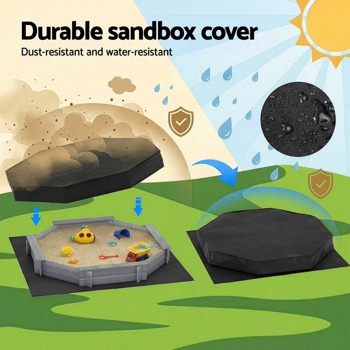 Octagon Wooden Sandpit with Cover and Bench Seats, Grey 182cm