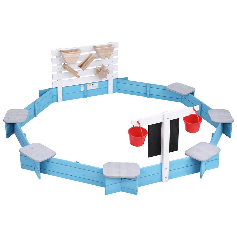 Round Wooden Sandpit with Funnel and Bench Seats, 215cm