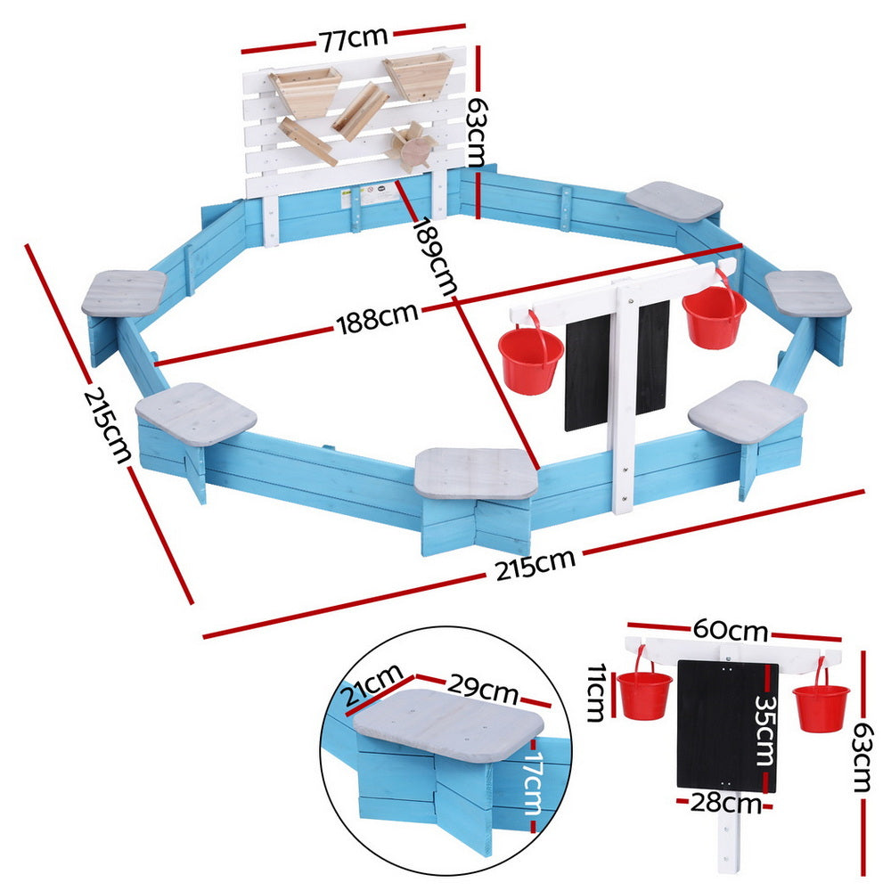 Round Wooden Sandpit with Funnel and Bench Seats, 215cm