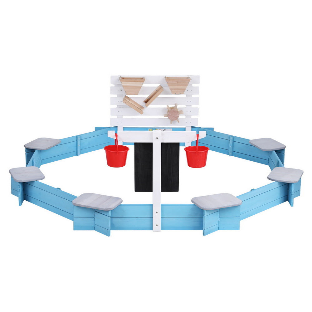Round Wooden Sandpit with Funnel and Bench Seats, 215cm