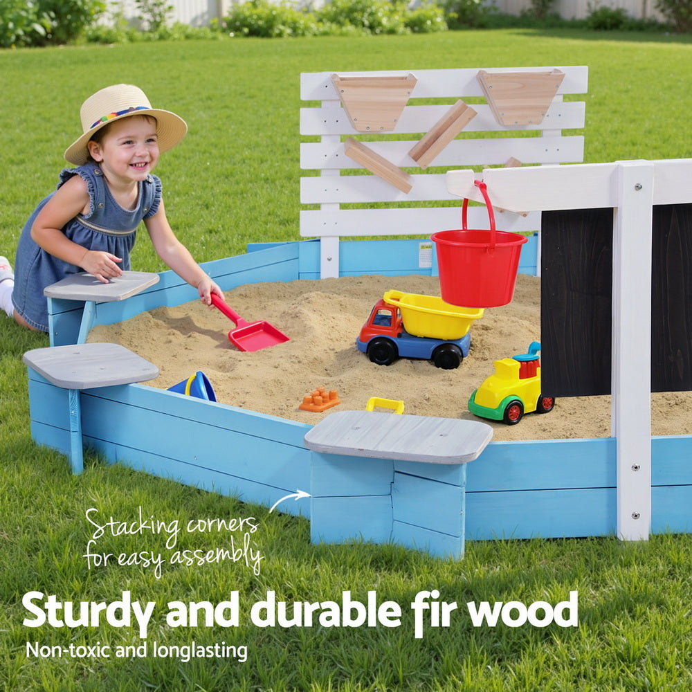 Round Wooden Sandpit with Funnel and Bench Seats, 215cm