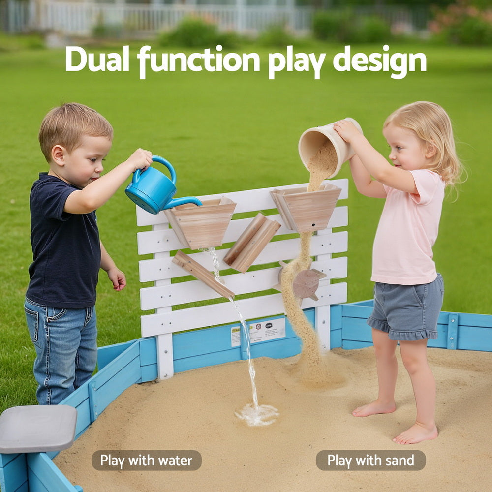Round Wooden Sandpit with Funnel and Bench Seats, 215cm