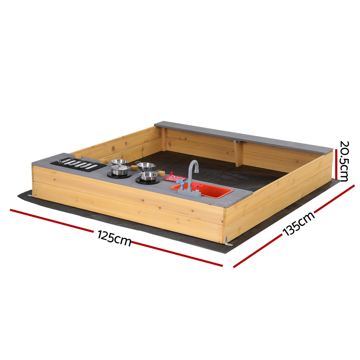 Wooden sandpit mud kitchen sink and tap detail