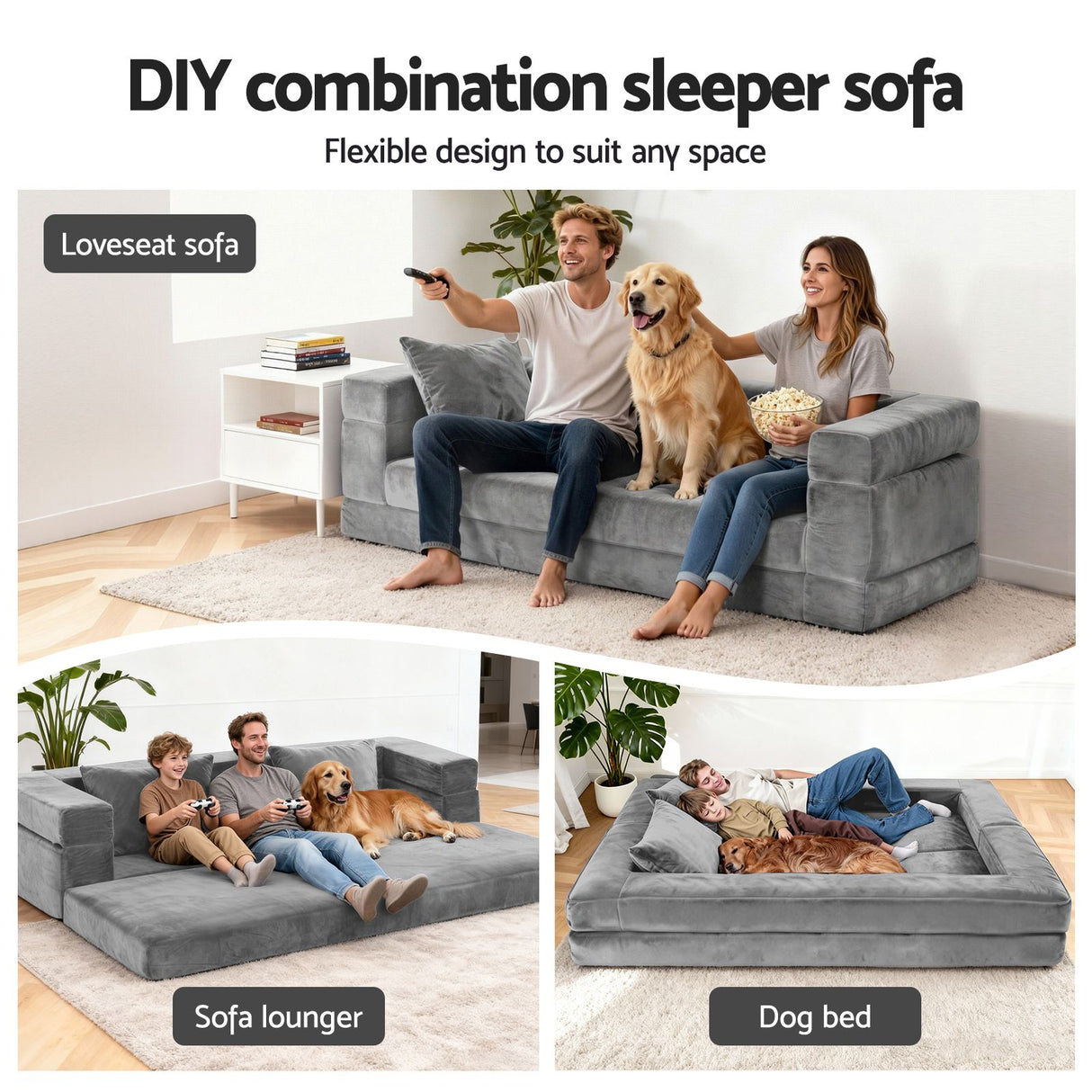 Elodie Velvet Sofa Bed, Grey, view 5