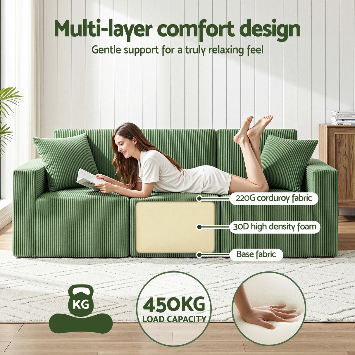 Torredembarra 3 Seater Modular Sofa, Green