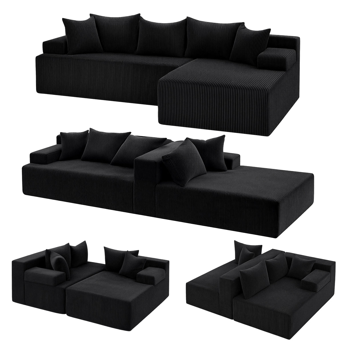 Empuries 4 Seater Modular Sofa, Black