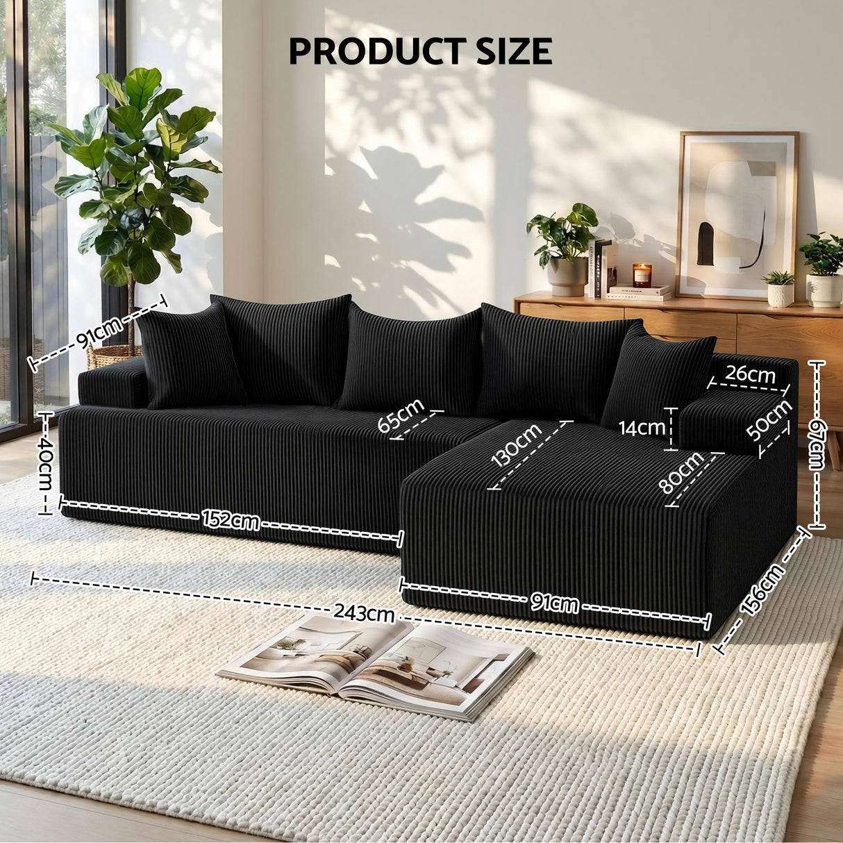 Empuries 4 Seater Modular Sofa, Black