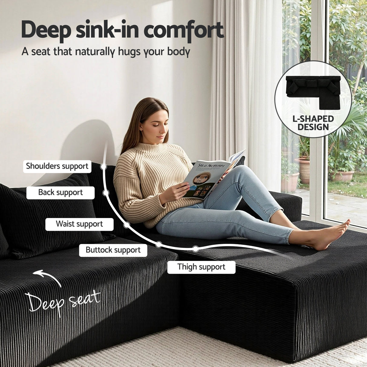 Empuries 4 Seater Modular Sofa, Black