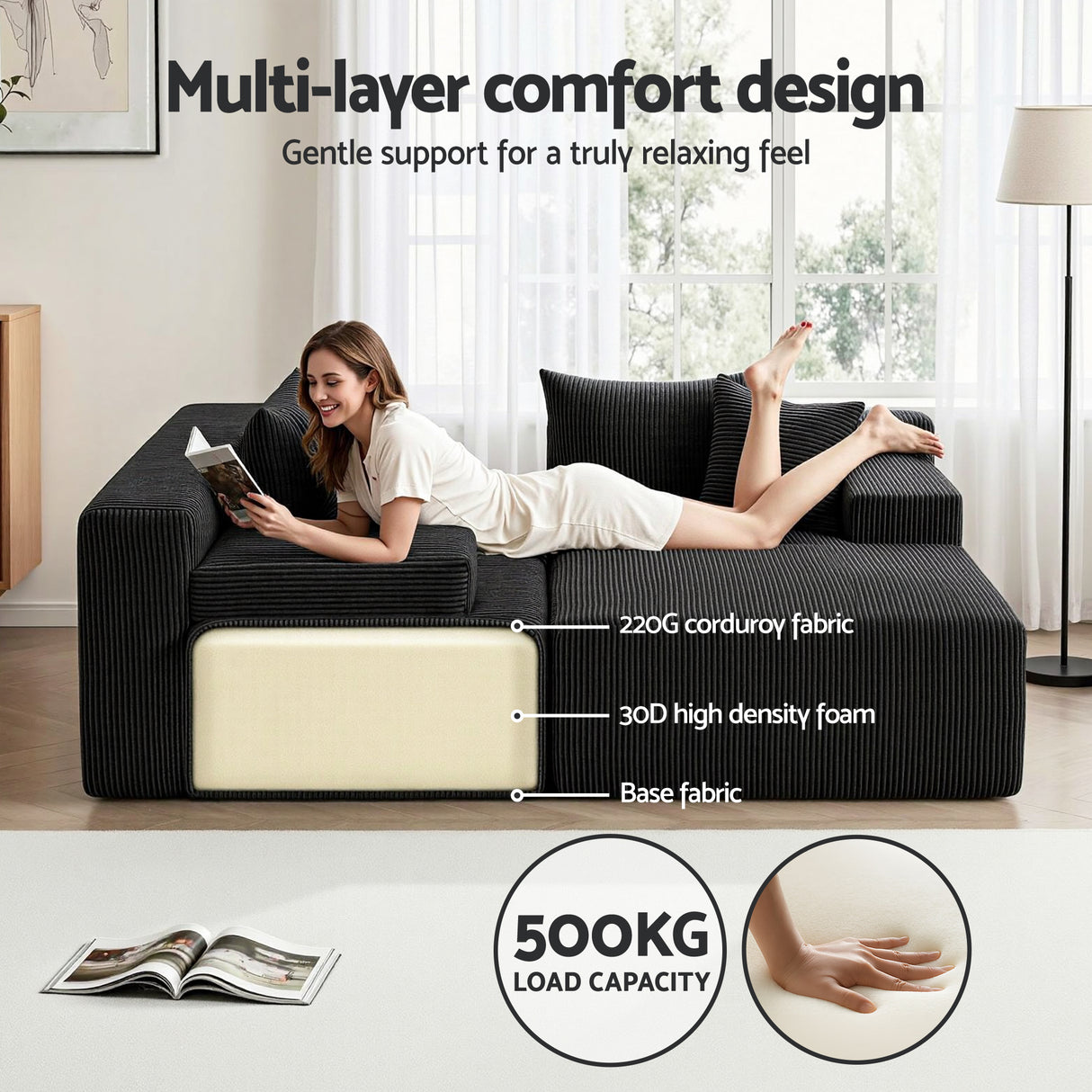 Empuries 4 Seater Modular Sofa, Black