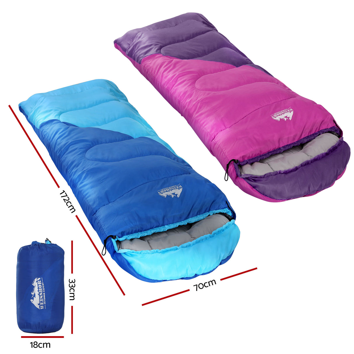 Weisshorn Kids Sleeping Bag Set of 2, Single 172cm, Thermal, Camping Hiking