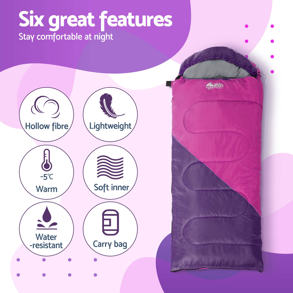 Weisshorn Kids Sleeping Bag Set of 2, Single 172cm, Thermal, Camping Hiking