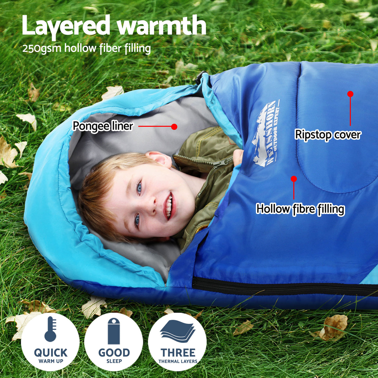 Weisshorn Kids Sleeping Bag Set of 2, Single 172cm, Thermal, Camping Hiking