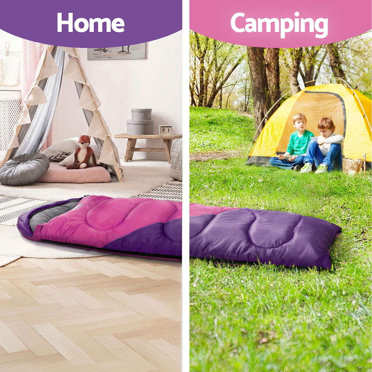 Weisshorn Kids Sleeping Bag Set of 2, Single 172cm, Thermal, Camping Hiking