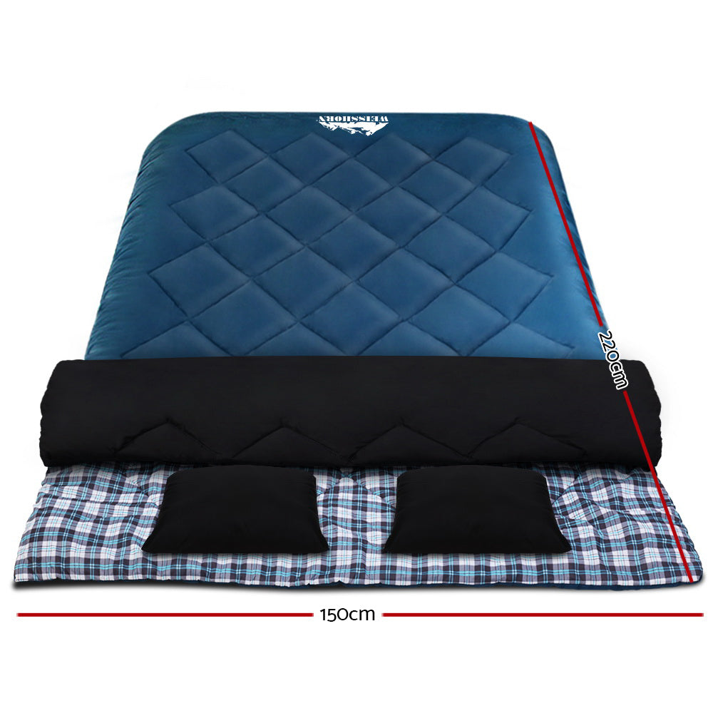 Weisshorn Double Sleeping Bag with Pillow, -10°C, Thermal, Blue
