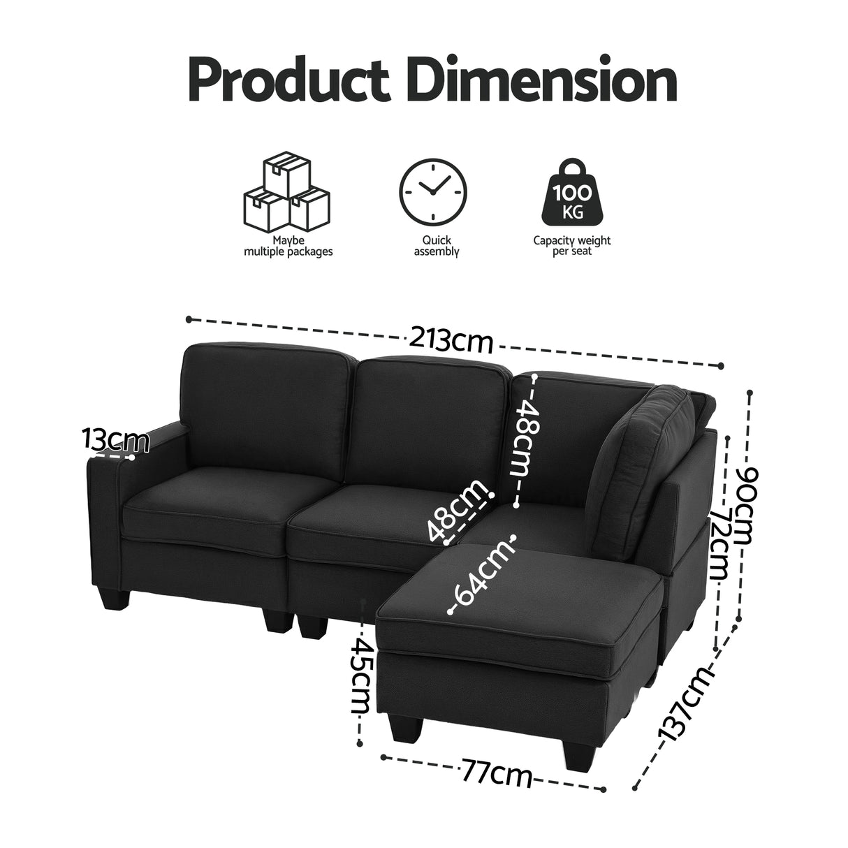 Artiss Modular Sofa Chaise Set 4 Seater Dark Grey — Allure Home Collections