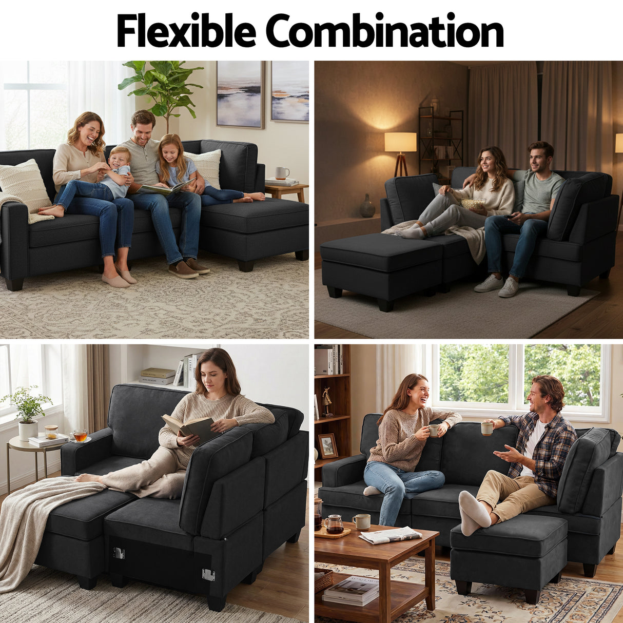 Artiss Modular Sofa Chaise Set 4 Seater Dark Grey — Allure Home Collections