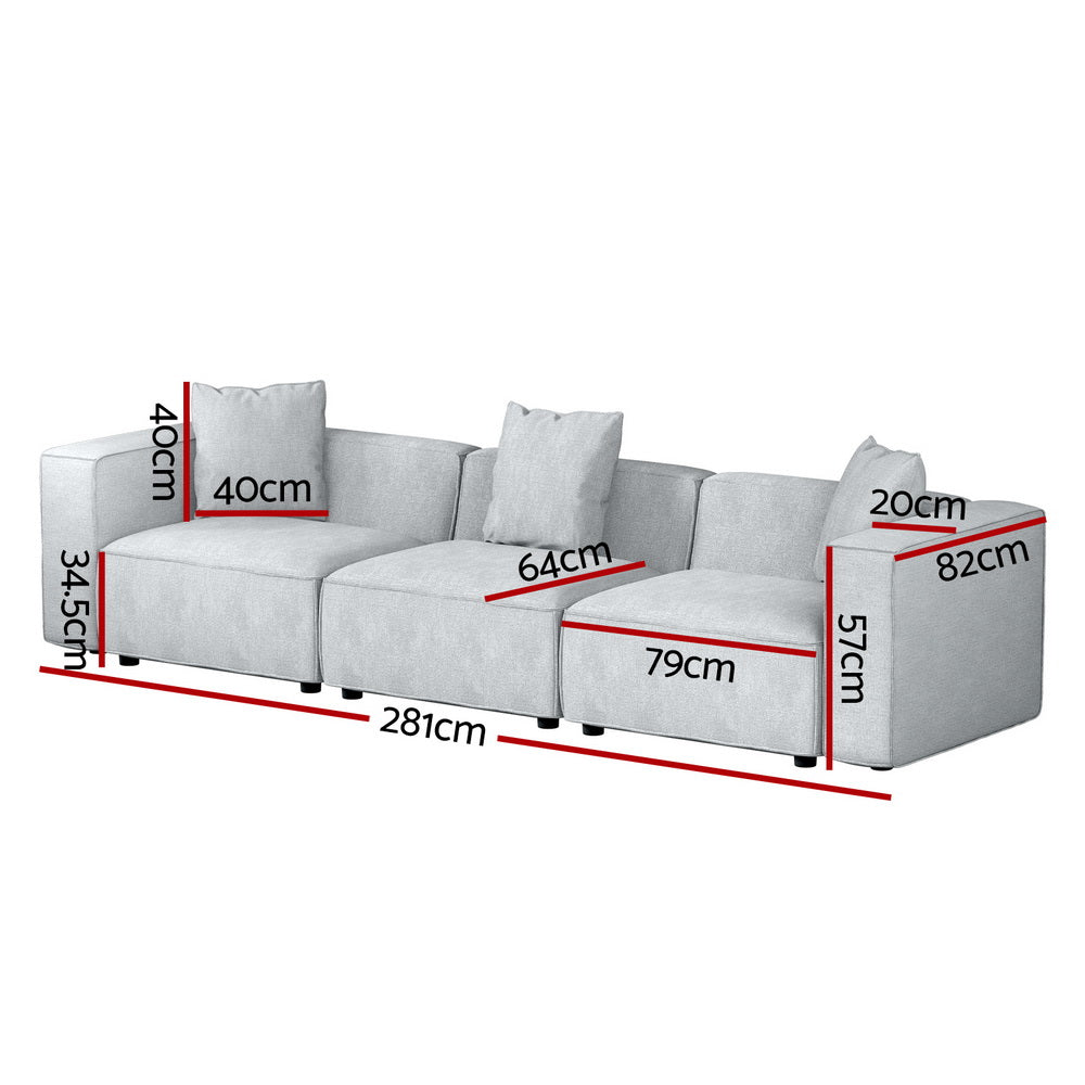 Artiss ALVIN 3-Seater Modular Sofa Chaise — Soft Linen, Grey — Allure Home Collections