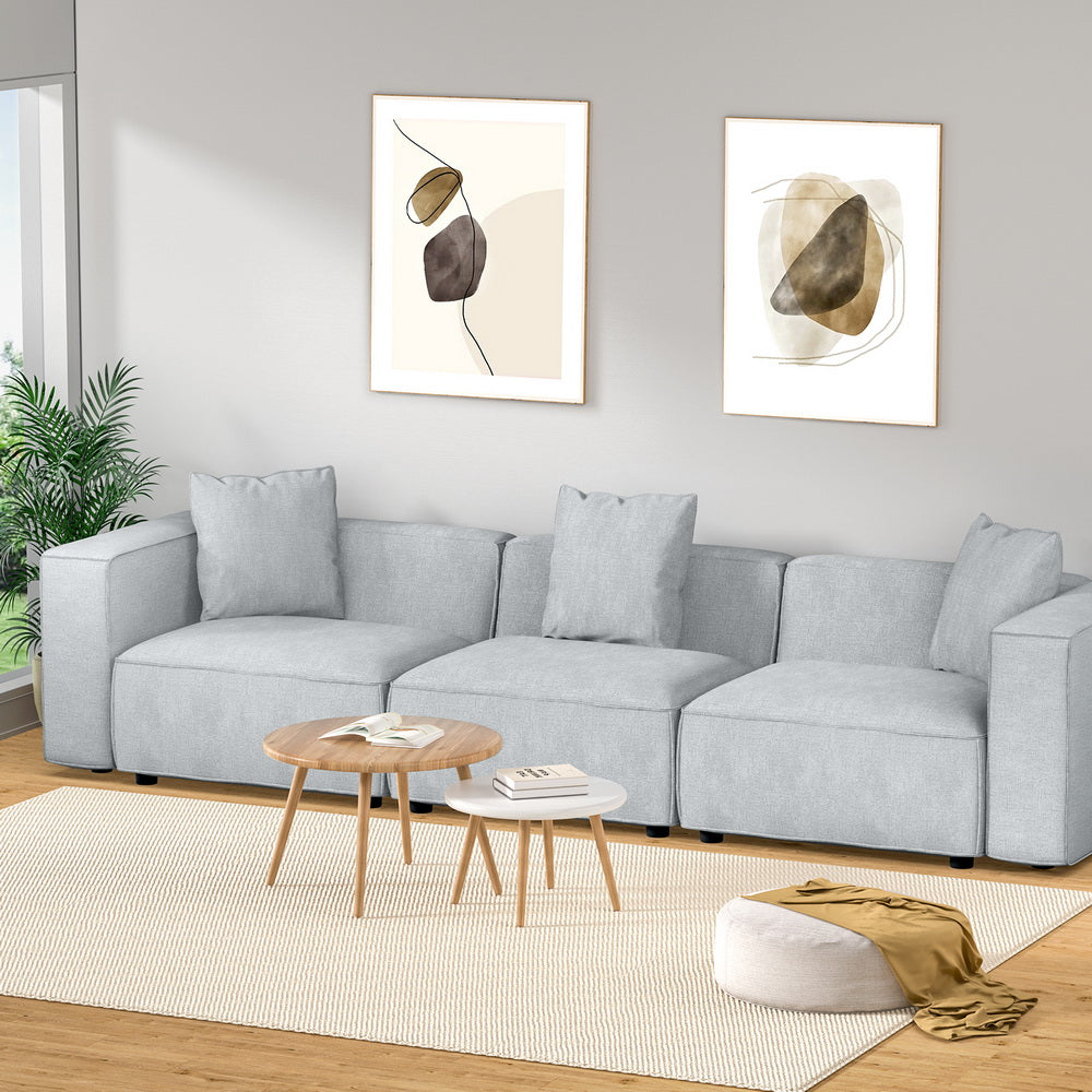 Artiss ALVIN 3-Seater Modular Sofa Chaise — Soft Linen, Grey — Allure Home Collections