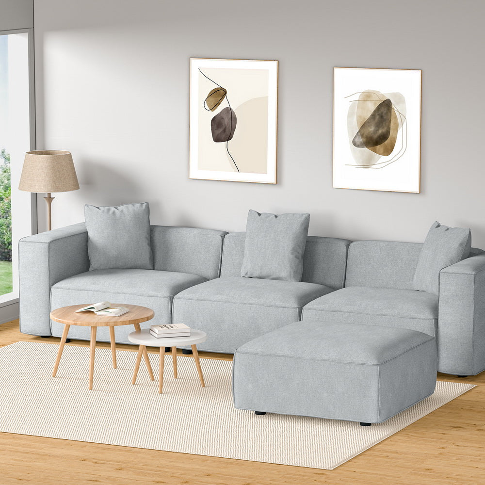 Artiss ALVIN 4-Seater Modular Sofa Chaise Set — Soft Linen, Grey — Allure Home Collections