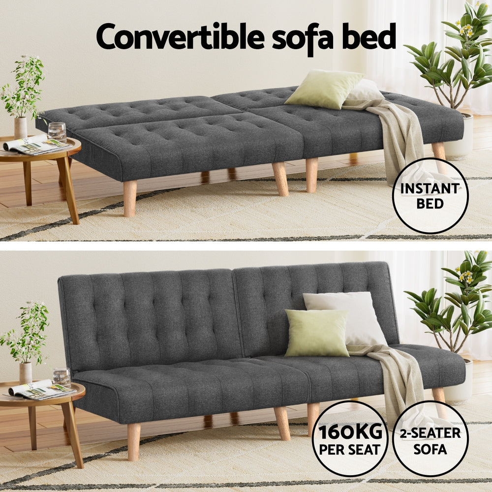 Artiss Grey Fabric Single Seater Sofa Bed — Pack of 2, Premium Faux Linen — Allure Home Collections